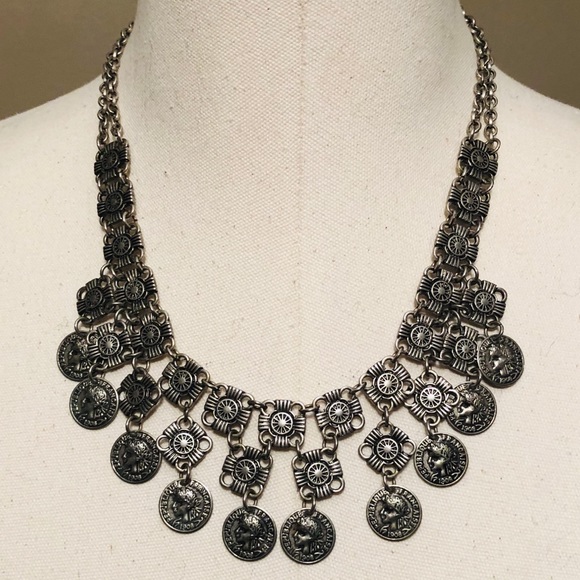 Anthropologie Jewelry - Silver Gypsy Coin Bib Necklace